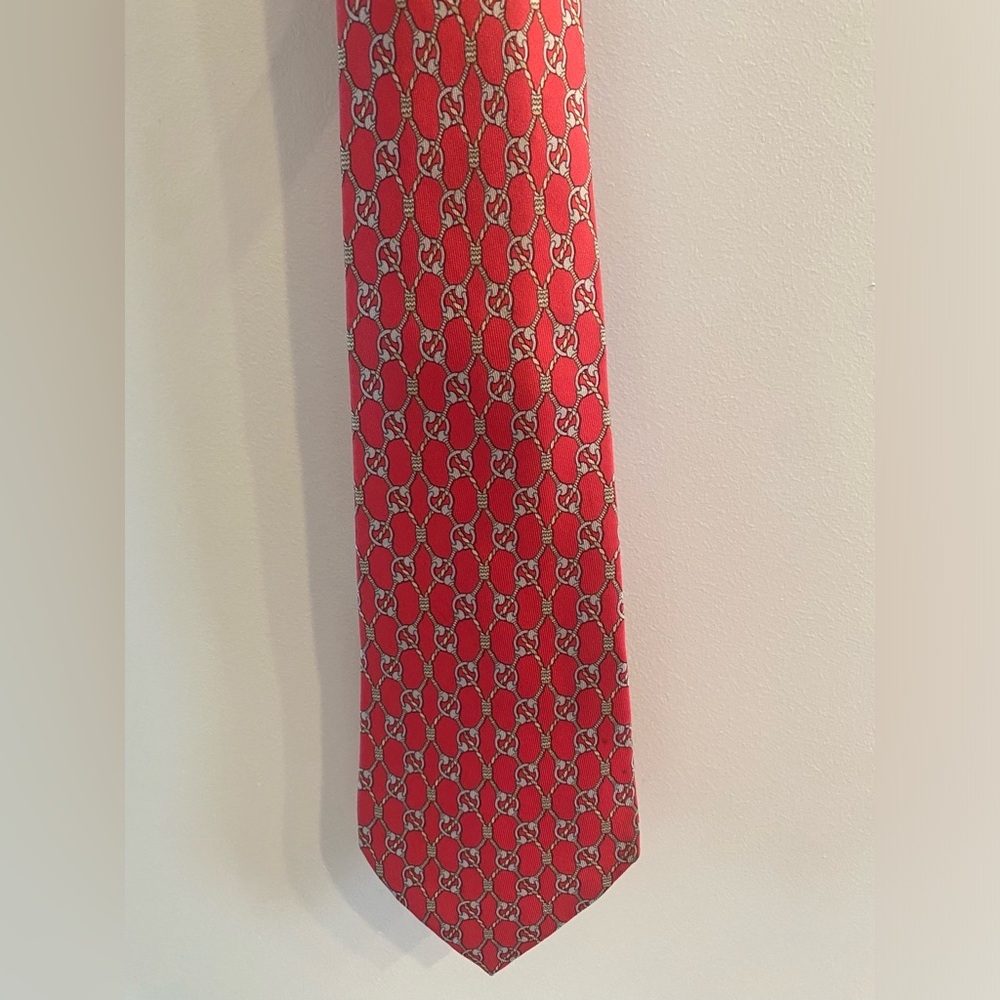 Hermes Chain Classic Pattern Red Silk Necktie - image 1